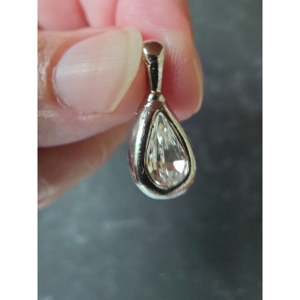 Clear Rhinestone Silver Tone Teardrop Pendant Vintage Costume Jewelry